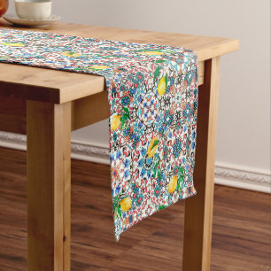 Mediterranean tiles,mosaic,lemon,summer art medium table runner