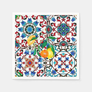 Mediterranean tiles,mosaic,lemon,summer art napkin