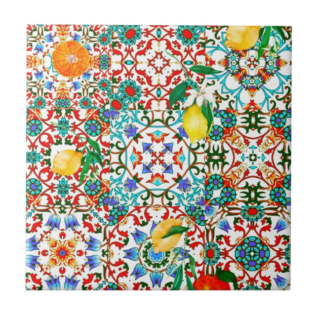 Mediterranean tiles,mosaic,lemon,summer art tile (Front)