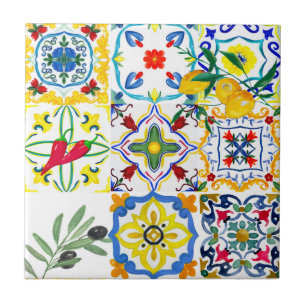 Mediterranean tiles,olives,chilli peppers,lemons tile