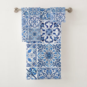 Mediterranean Tiles, Portugese, Azulejo, Majolica Bath Towel Set