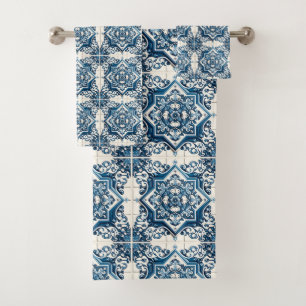 Mediterranean Tiles, Portugese, Azulejo, Majolica Bath Towel Set