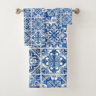 Mediterranean Tiles, Portugese, Azulejo, Majolica Bath Towel Set