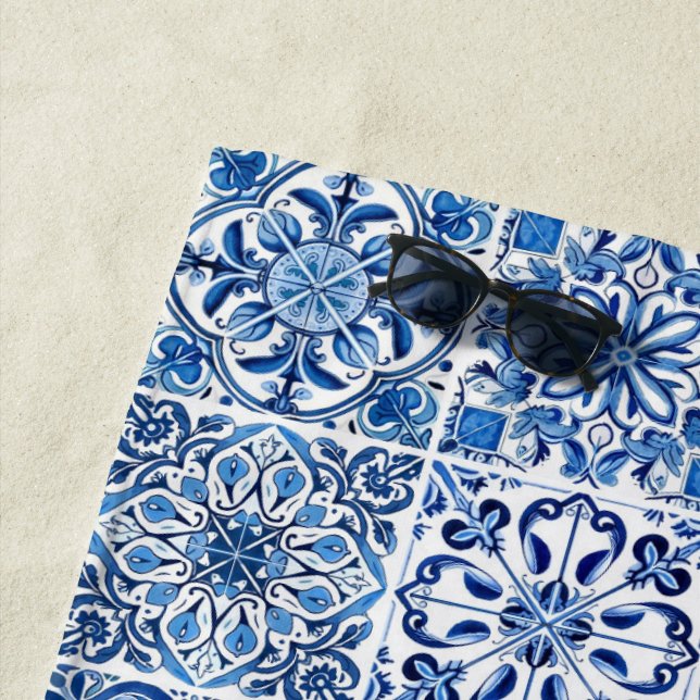 Mediterranean Tiles, Portugese, Azulejo, Majolica Beach Towel (In Situ)