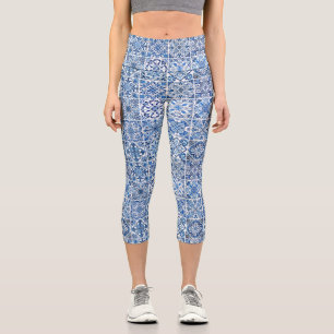 Mediterranean Tiles, Portugese, Azulejo, Majolica Capri Leggings
