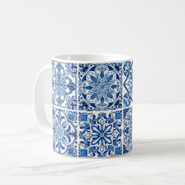 Mediterranean Tiles, Portugese, Azulejo, Majolica Coffee Mug (Front Left)