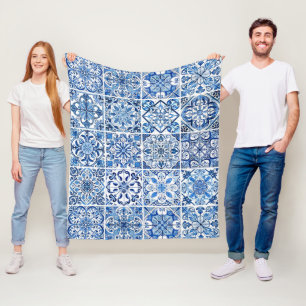 Mediterranean Tiles, Portugese, Azulejo, Majolica Fleece Blanket