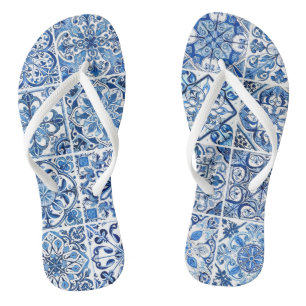 Mediterranean Tiles, Portugese, Azulejo, Majolica Flip Flops