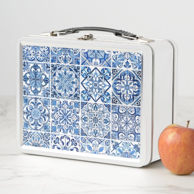 Mediterranean Tiles, Portugese, Azulejo, Majolica Metal Lunch Box (In Situ)