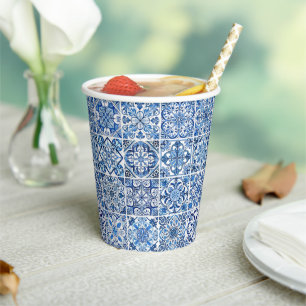 Mediterranean Tiles, Portugese, Azulejo, Majolica Paper Cups
