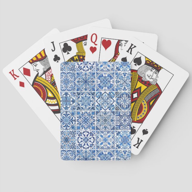 Mediterranean Tiles, Portugese, Azulejo, Majolica Playing Cards (Back)