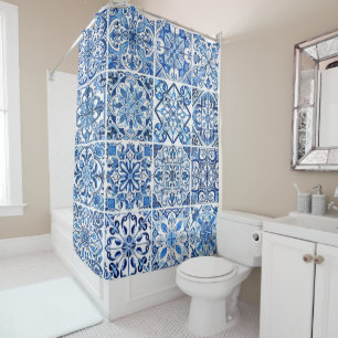 Mediterranean Tiles, Portugese, Azulejo, Majolica Shower Curtain
