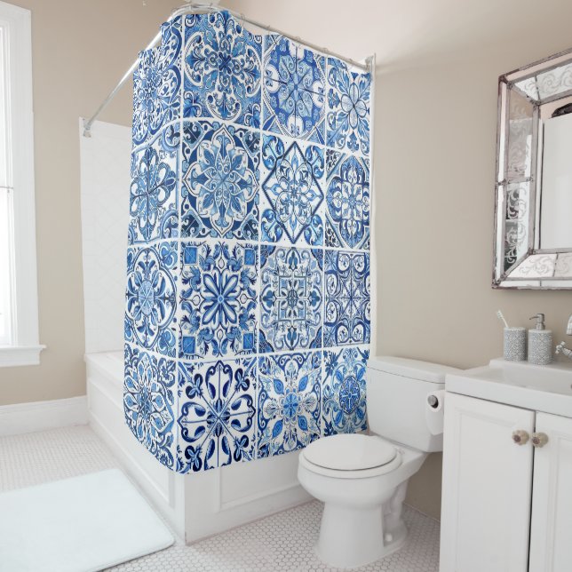 Mediterranean Tiles, Portugese, Azulejo, Majolica Shower Curtain (In Situ)
