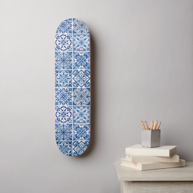 Mediterranean Tiles, Portugese, Azulejo, Majolica Skateboard (Wall Art)