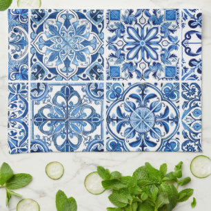 Mediterranean Tiles, Portugese, Azulejo, Majolica Tea Towel