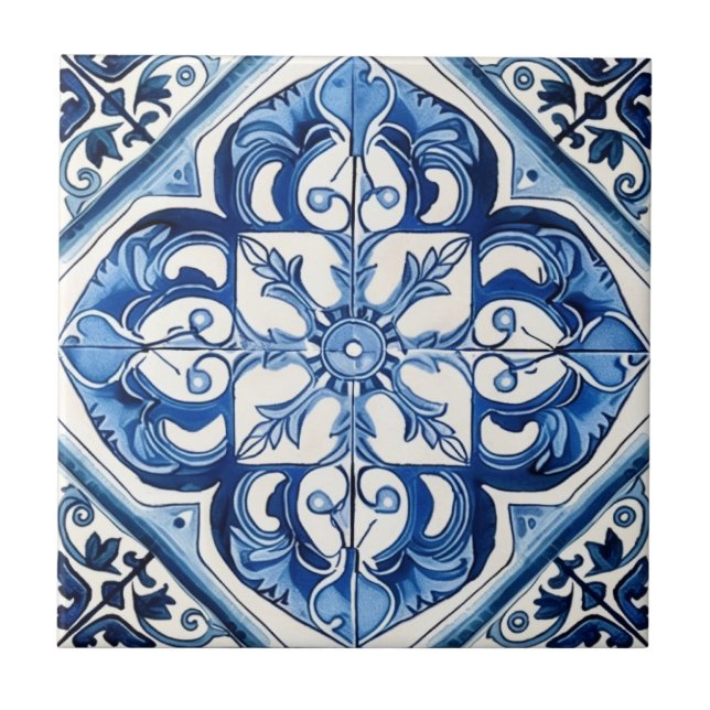 Mediterranean Tiles, Portugese, Azulejo, Majolica Tile (Front)