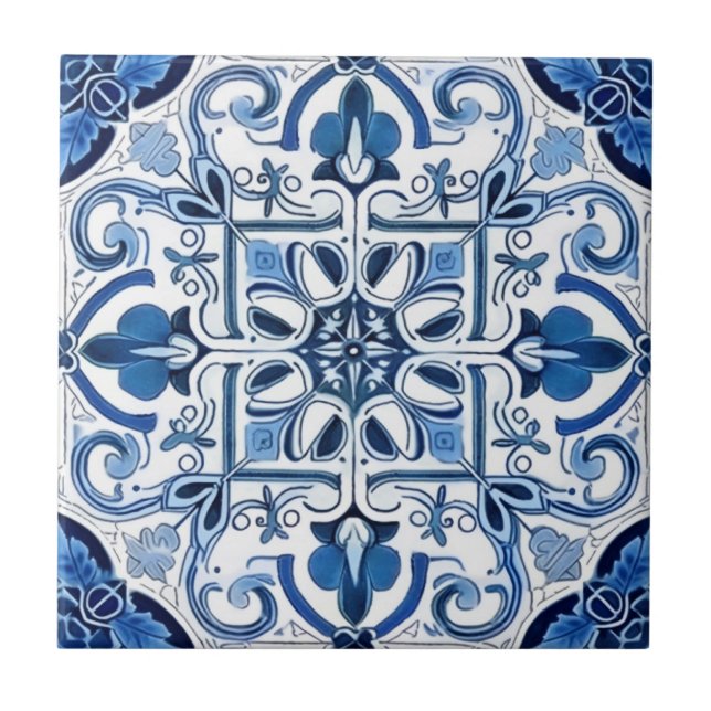 Mediterranean Tiles, Portugese, Azulejo, Majolica Tile (Front)