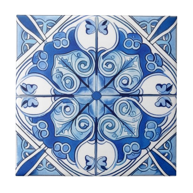 Mediterranean Tiles, Portugese, Azulejo, Majolica Tile (Front)
