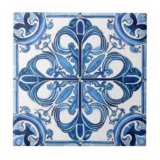 Mediterranean Tiles, Portugese, Azulejo, Majolica Tile (Front)