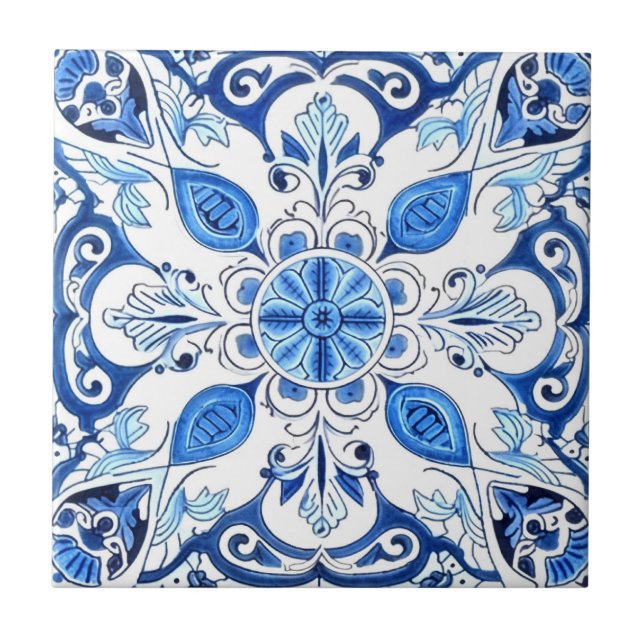 Mediterranean Tiles, Portugese, Azulejo, Majolica Tile (Front)