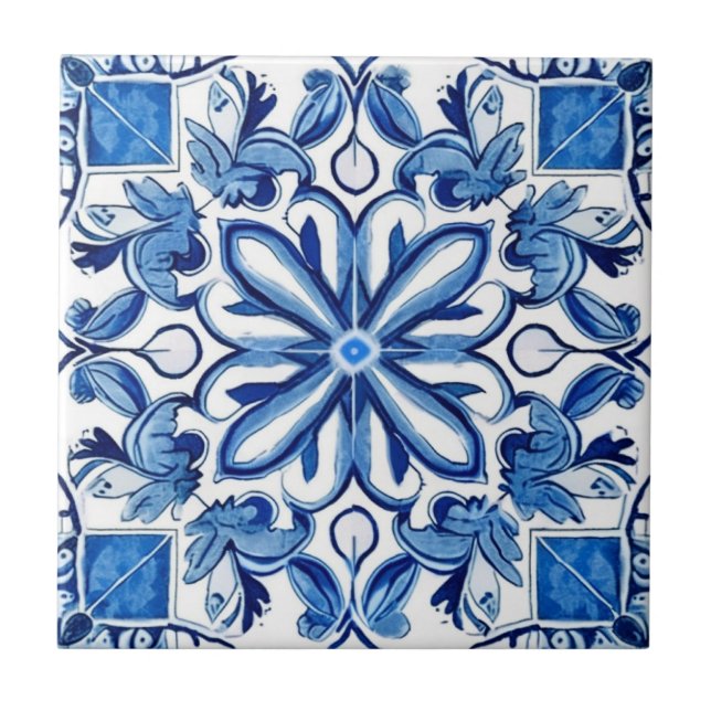 Mediterranean Tiles, Portugese, Azulejo, Majolica Tile (Front)
