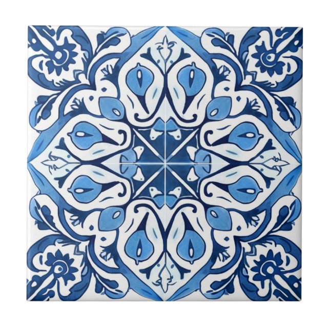 Mediterranean Tiles, Portugese, Azulejo, Majolica Tile (Front)