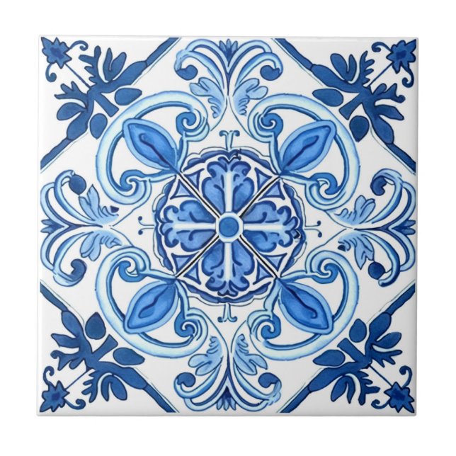 Mediterranean Tiles, Portugese, Azulejo, Majolica Tile (Front)