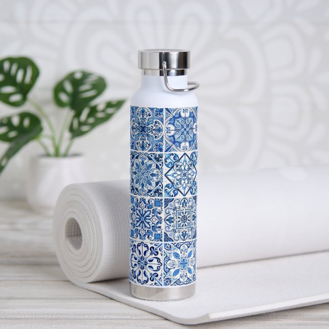 Mediterranean Tiles, Portugese, Azulejo, Majolica Water Bottle (Yoga)