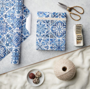 Mediterranean Tiles, Portugese, Azulejo, Majolica Wrapping Paper