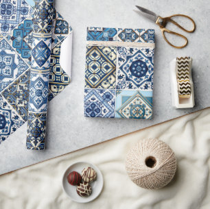 Mediterranean Tiles, Portugese, Azulejo, Majolica Wrapping Paper