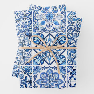 Mediterranean Tiles, Portugese, Azulejo, Majolica Wrapping Paper Sheet