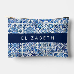Mediterranean Tiles, Portugese, Azulejo, Your Name Accessory Pouch