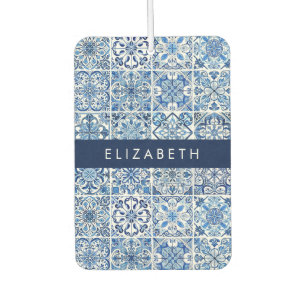 Mediterranean Tiles, Portugese, Azulejo, Your Name Car Air Freshener