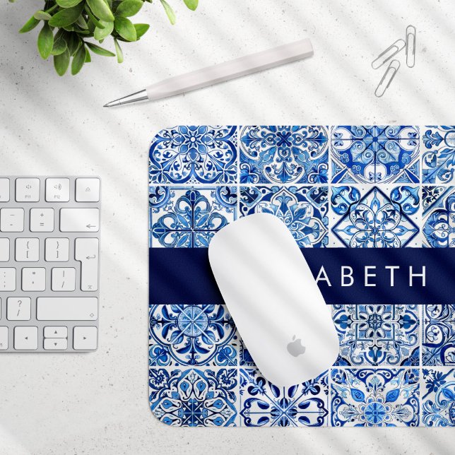 Mediterranean Tiles, Portugese, Azulejo, Your Name Mouse Mat (Creator Uploaded)