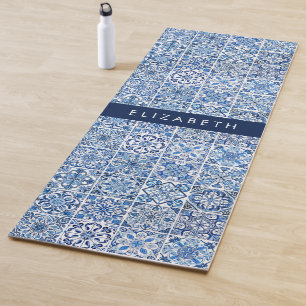 Mediterranean Tiles, Portugese, Azulejo, Your Name Yoga Mat