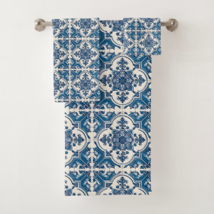 Mediterranean Tiles, Portuguese, Azulejo, Majolica Bath Towel Set