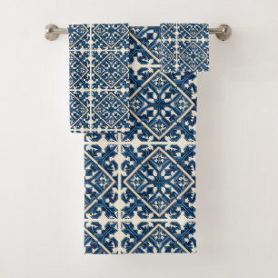 Mediterranean Tiles, Portuguese, Azulejo, Majolica Bath Towel Set