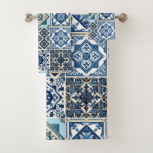 Mediterranean Tiles, Portuguese, Azulejo, Majolica Bath Towel Set