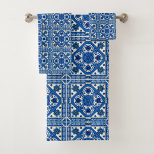 Mediterranean Tiles, Portuguese, Azulejo, Majolica Bath Towel Set