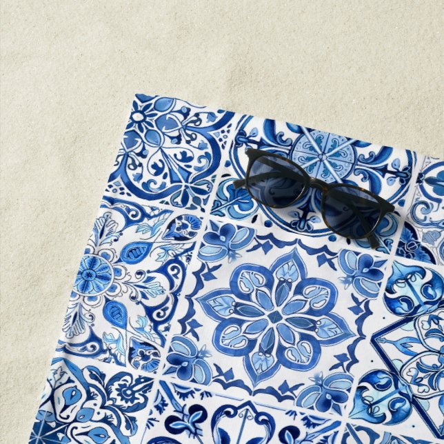 Mediterranean Tiles, Portuguese, Azulejo, Majolica Beach Towel (In Situ)