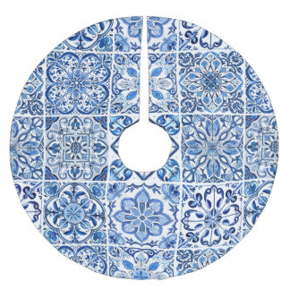 Mediterranean Tiles, Portuguese, Azulejo, Majolica Brushed Polyester Tree Skirt