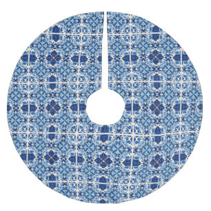 Mediterranean Tiles, Portuguese, Azulejo, Majolica Brushed Polyester Tree Skirt