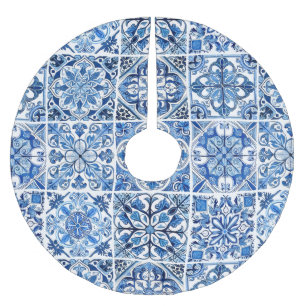 Mediterranean Tiles, Portuguese, Azulejo, Majolica Brushed Polyester Tree Skirt