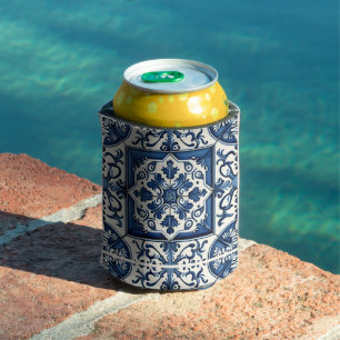 Mediterranean Tiles, Portuguese, Azulejo, Majolica Can Cooler