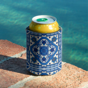 Mediterranean Tiles, Portuguese, Azulejo, Majolica Can Cooler