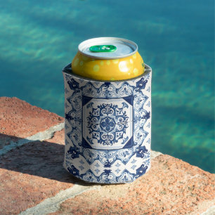 Mediterranean Tiles, Portuguese, Azulejo, Majolica Can Cooler