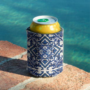 Mediterranean Tiles, Portuguese, Azulejo, Majolica Can Cooler