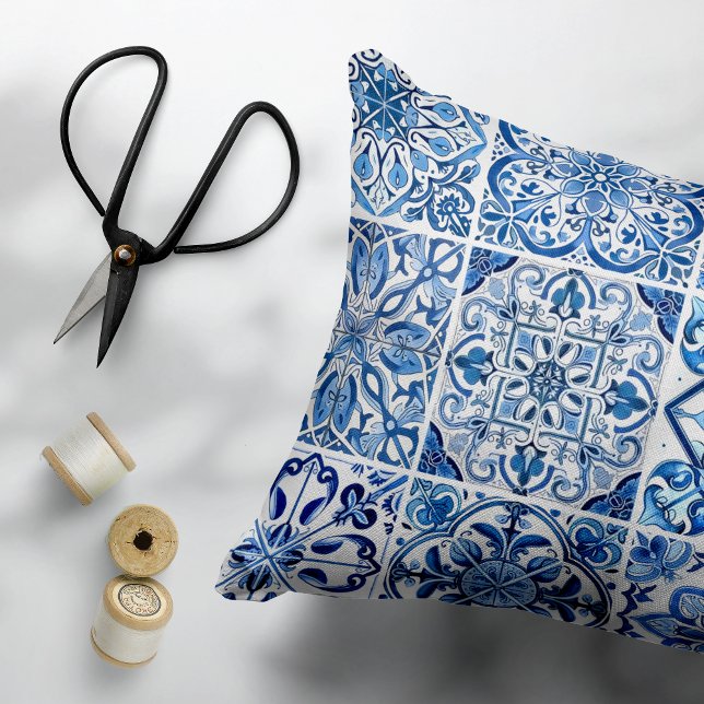 Mediterranean Tiles, Portuguese, Azulejo, Majolica Decorative Cushion (Creator Uploaded)