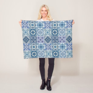 Mediterranean Tiles, Portuguese, Azulejo, Majolica Fleece Blanket