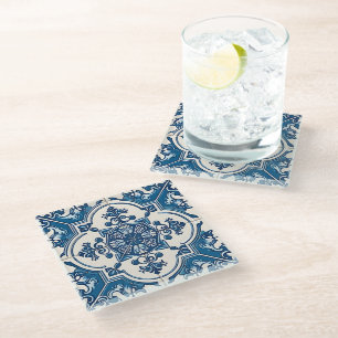 Mediterranean Tiles, Portuguese, Azulejo, Majolica Glass Coaster